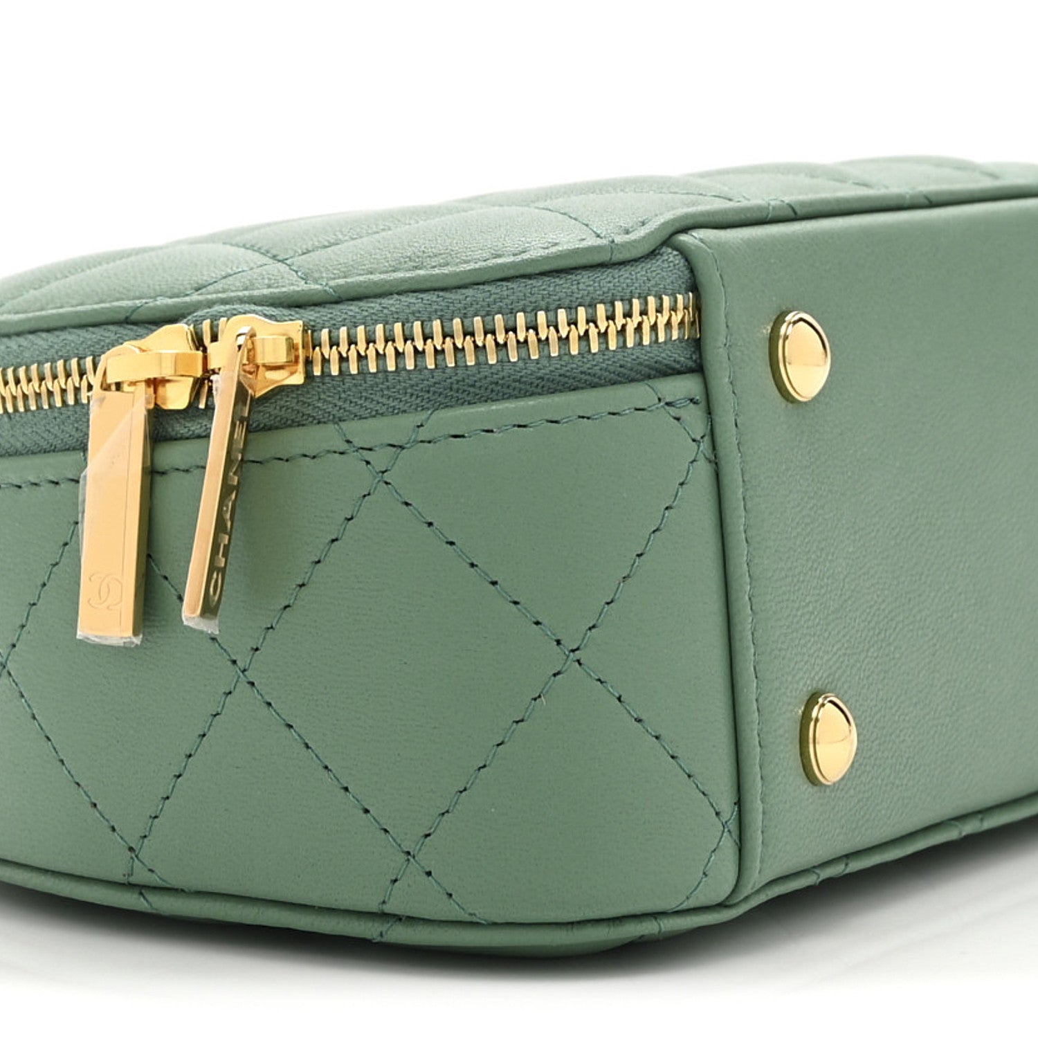 Chanel Lambskin Quilted Chic Riviera Top Handle Vanity Case Green 9 of 10