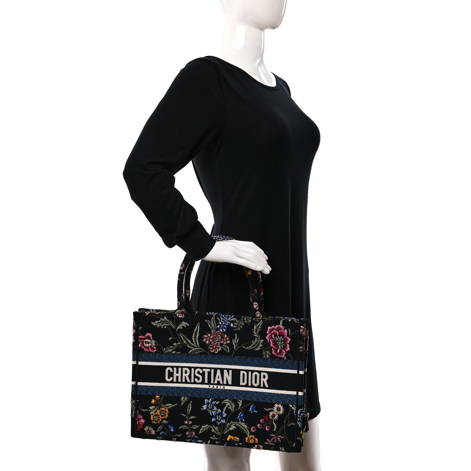 Christian Dior Raffia Embroidered Petites Fleurs Medium Book Tote Navy Blue Multicolor 2 of 11