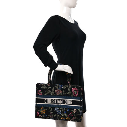 Christian Dior Raffia Embroidered Petites Fleurs Medium Book Tote Navy Blue Multicolor 2 of 11