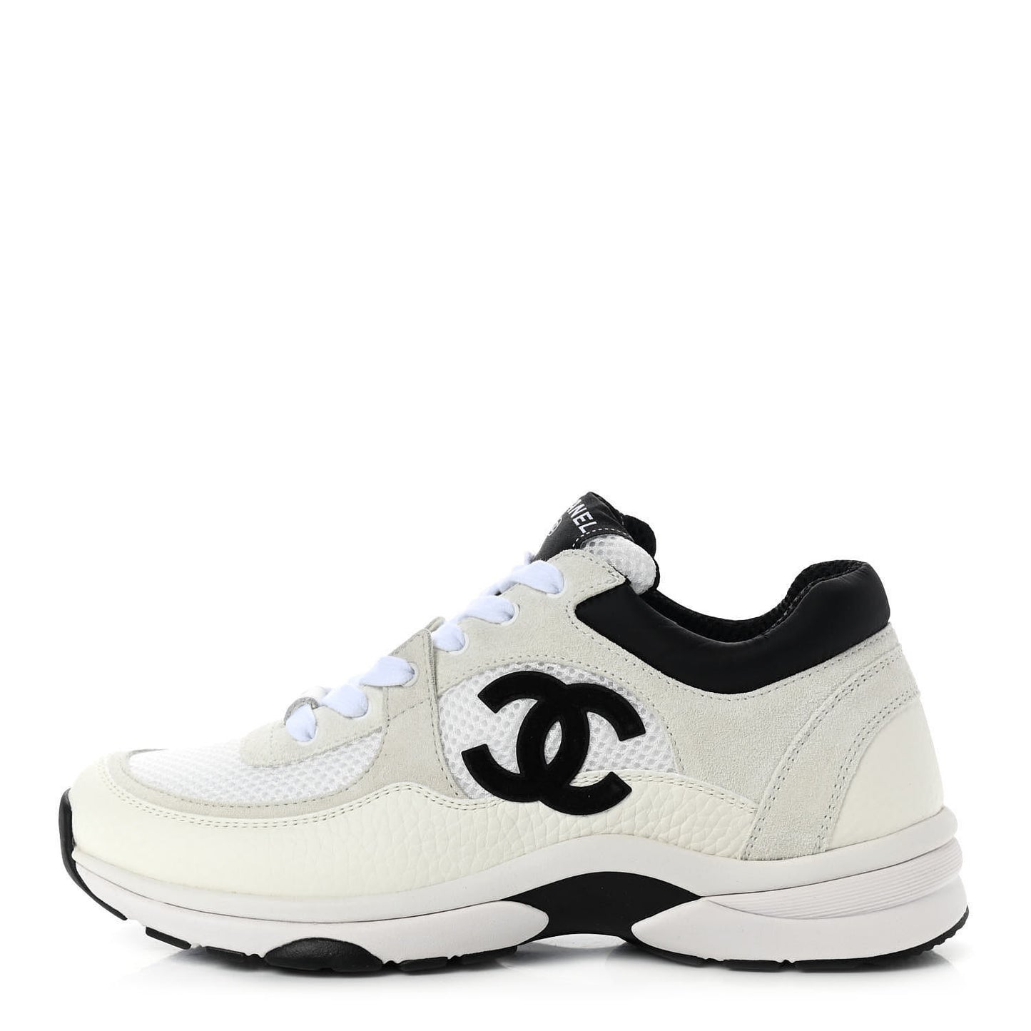 Mesh Suede Calfskin Grained Calfskin Womens CC Sneakers 39 White Black