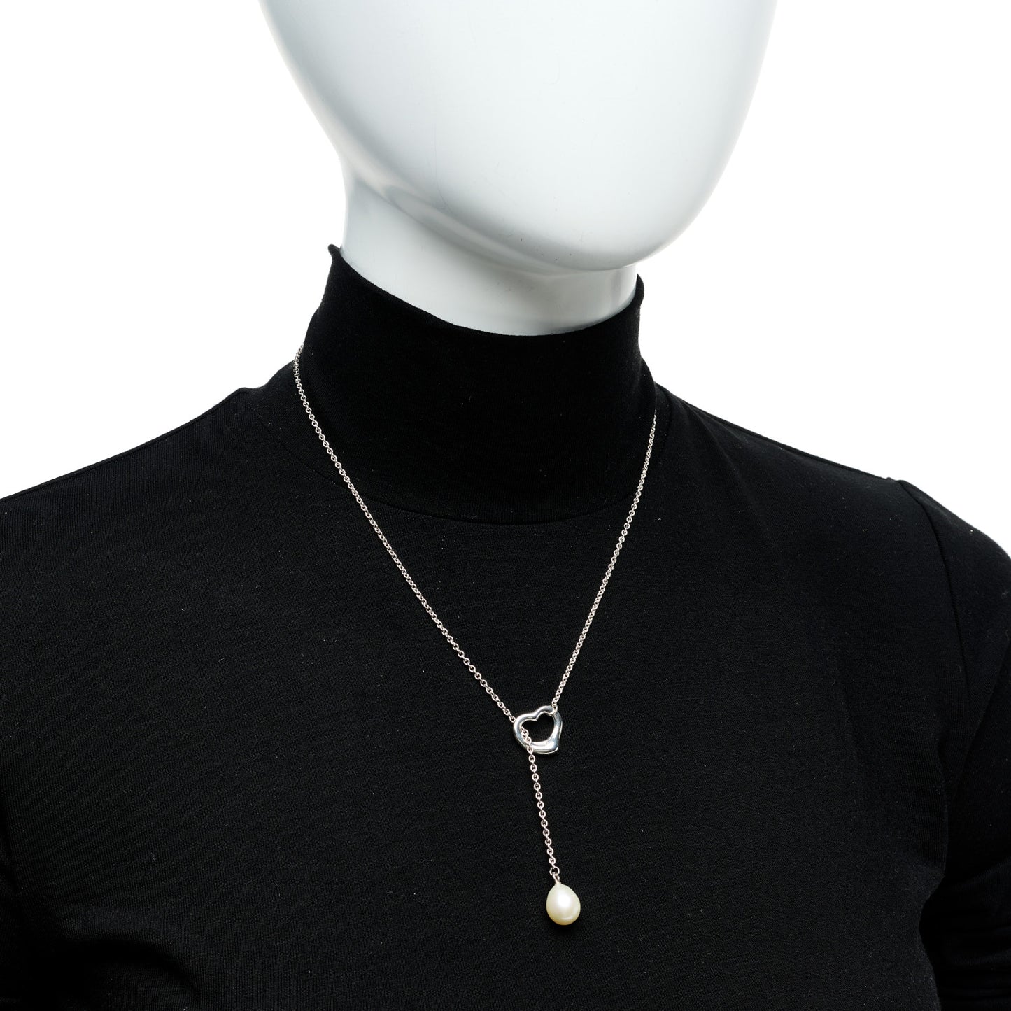 Sterling Silver Cultured Pearl 9.5-11.5mm Elsa Peretti Open Heart Lariat Necklace