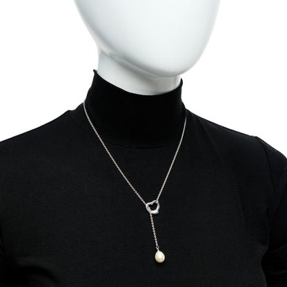 Tiffany Sterling Silver Cultured Pearl 9.5-11.5mm Elsa Peretti Open Heart Lariat Necklace 2 of 5