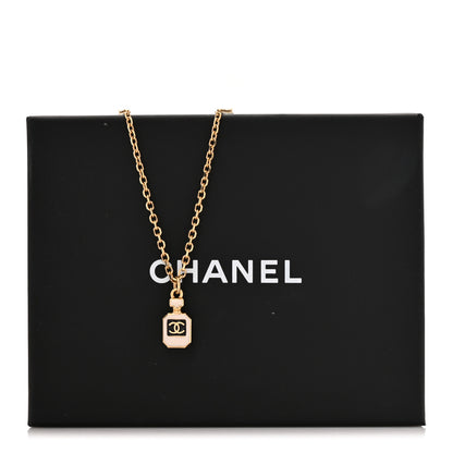 Chanel Metal Crystal CC Perfume Bottle Necklace Gold White 5 of 5