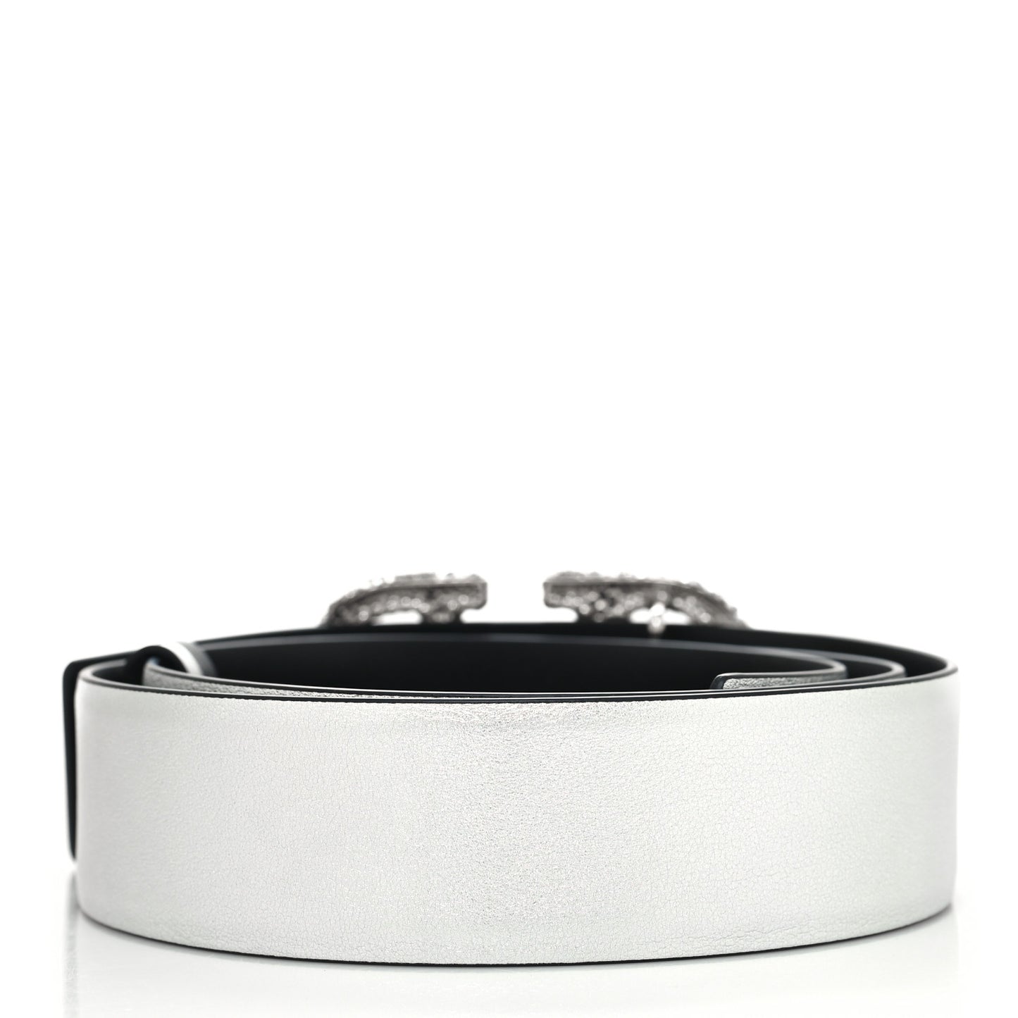 Metallic Calfskin Crystal VLogo 40mm Belt 95 38 Silver