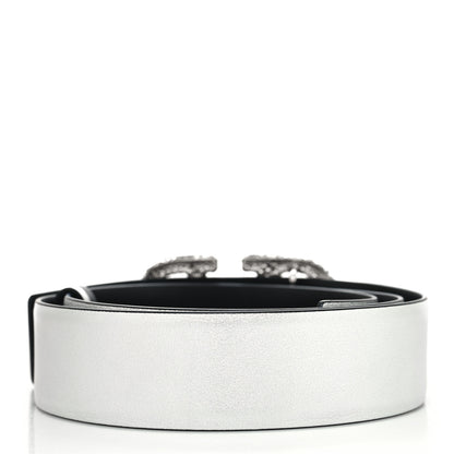 Valentino Garavani Metallic Calfskin Crystal VLogo 40mm Belt 95 38 Silver 2 of 5