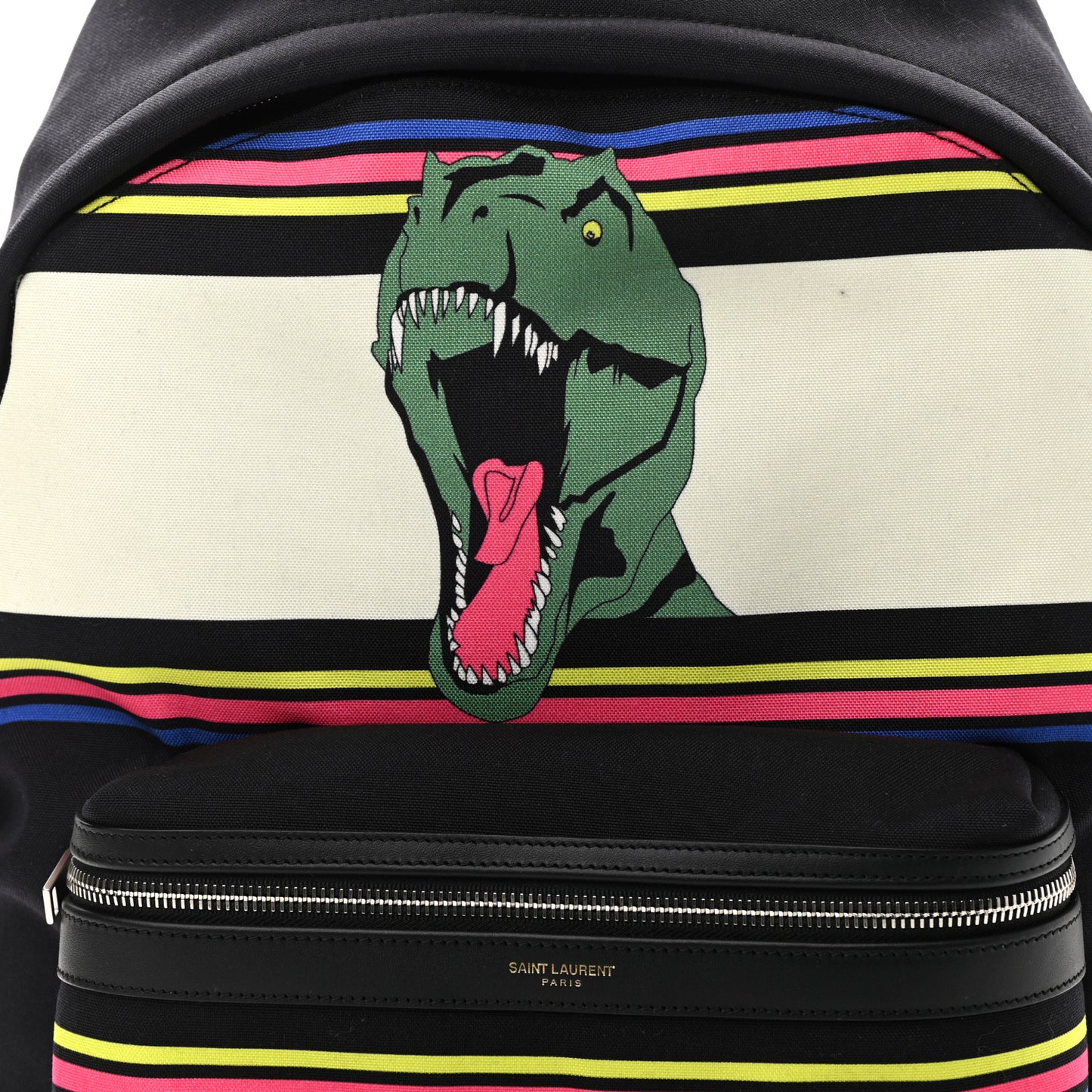 Nylon Twill Dinosaur Print City Backpack Black Multicolor