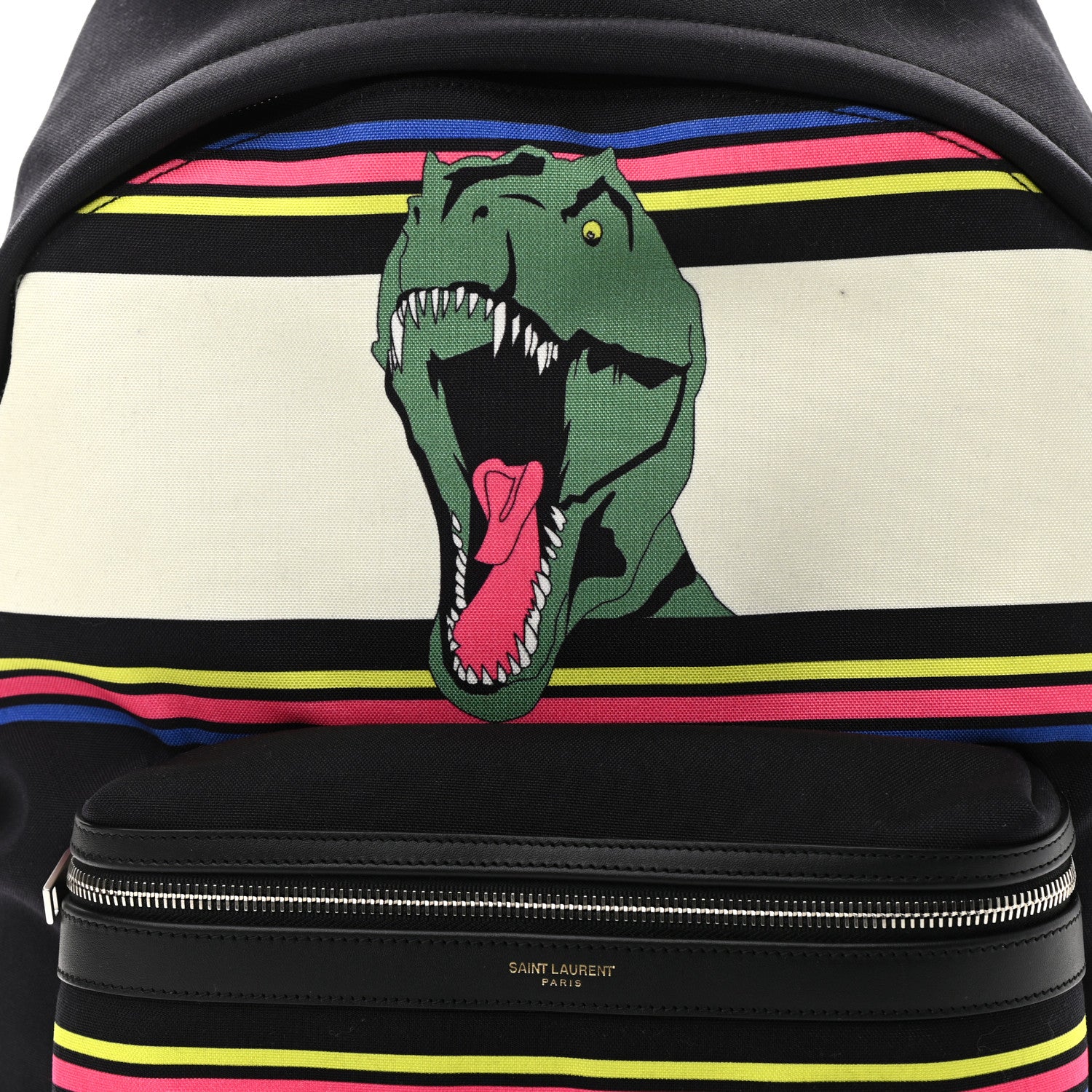 Saint Laurent Nylon Twill Dinosaur Print City Backpack Black Multicolor 8 of 10