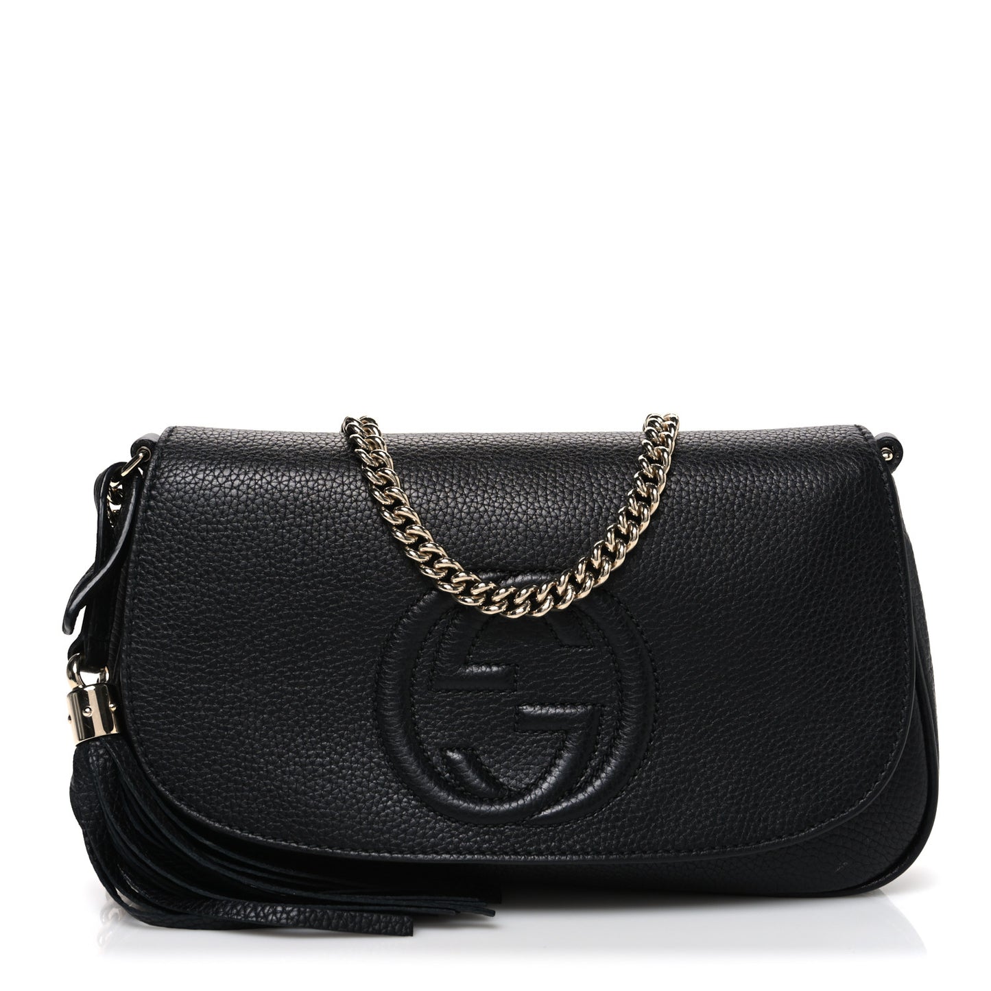 Pebbled Calfskin Medium Soho Flap Crossbody Black