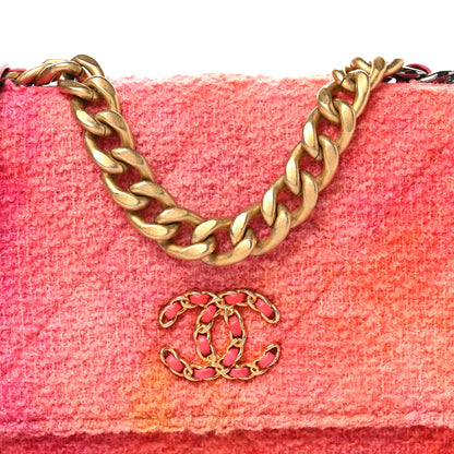 Chanel Wool Tweed Lambskin Quilted Chanel 19 Wallet On Chain WOC Coral Pink 11 of 13