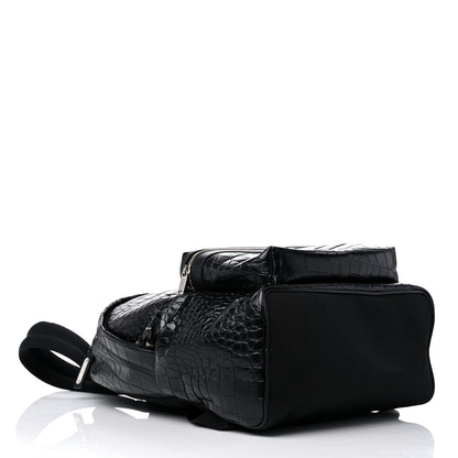Saint Laurent Calfskin Crocodile Embossed City Backpack Black 4 of 16