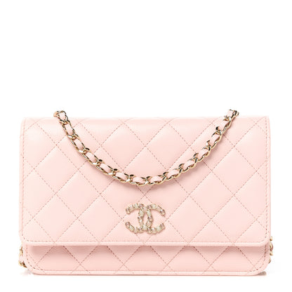 Chanel Shiny Caviar Enamel Quilted CC Wallet On Chain WOC Light Pink 1 of 12