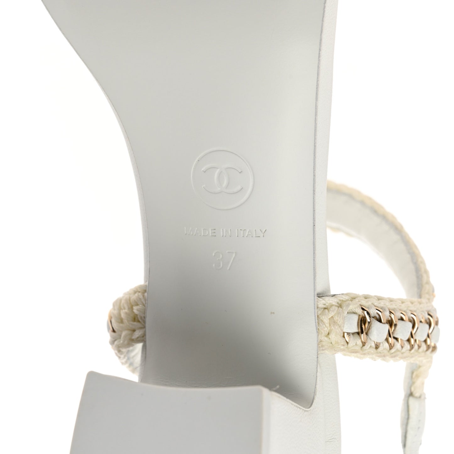 Lambskin CC Chain Braided Sandals 37 White