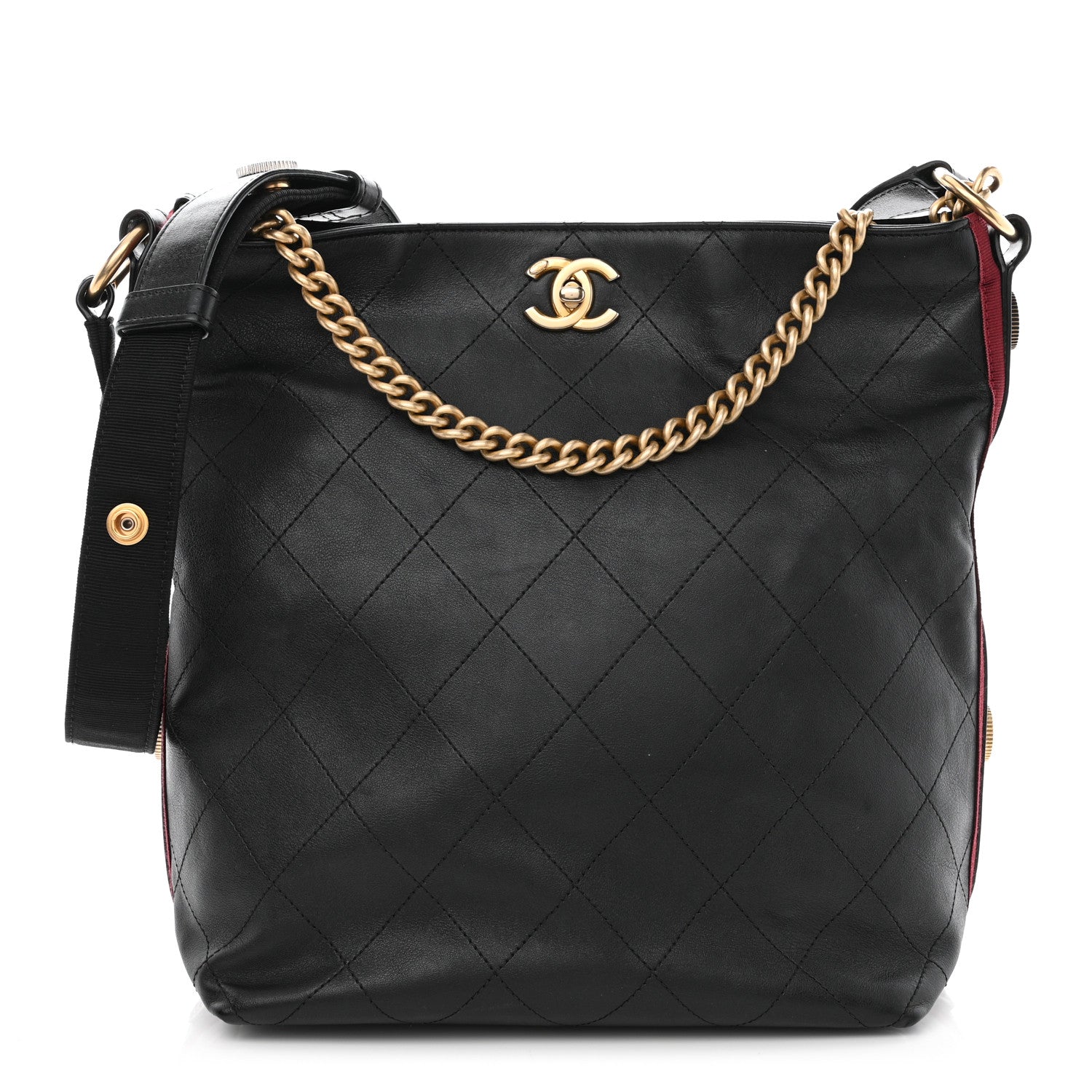 Chanel Calfskin Stitched Large Button Up Hobo Black 1 of 11