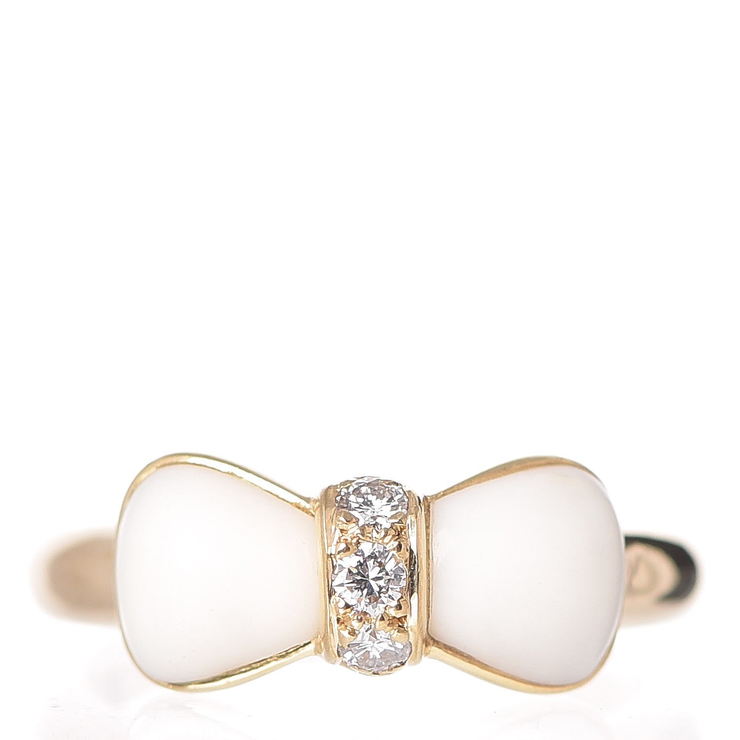Van Cleef & Arpels 18K Yellow Gold Diamond White Coral Bow Ring 50 5.25 1 of 6