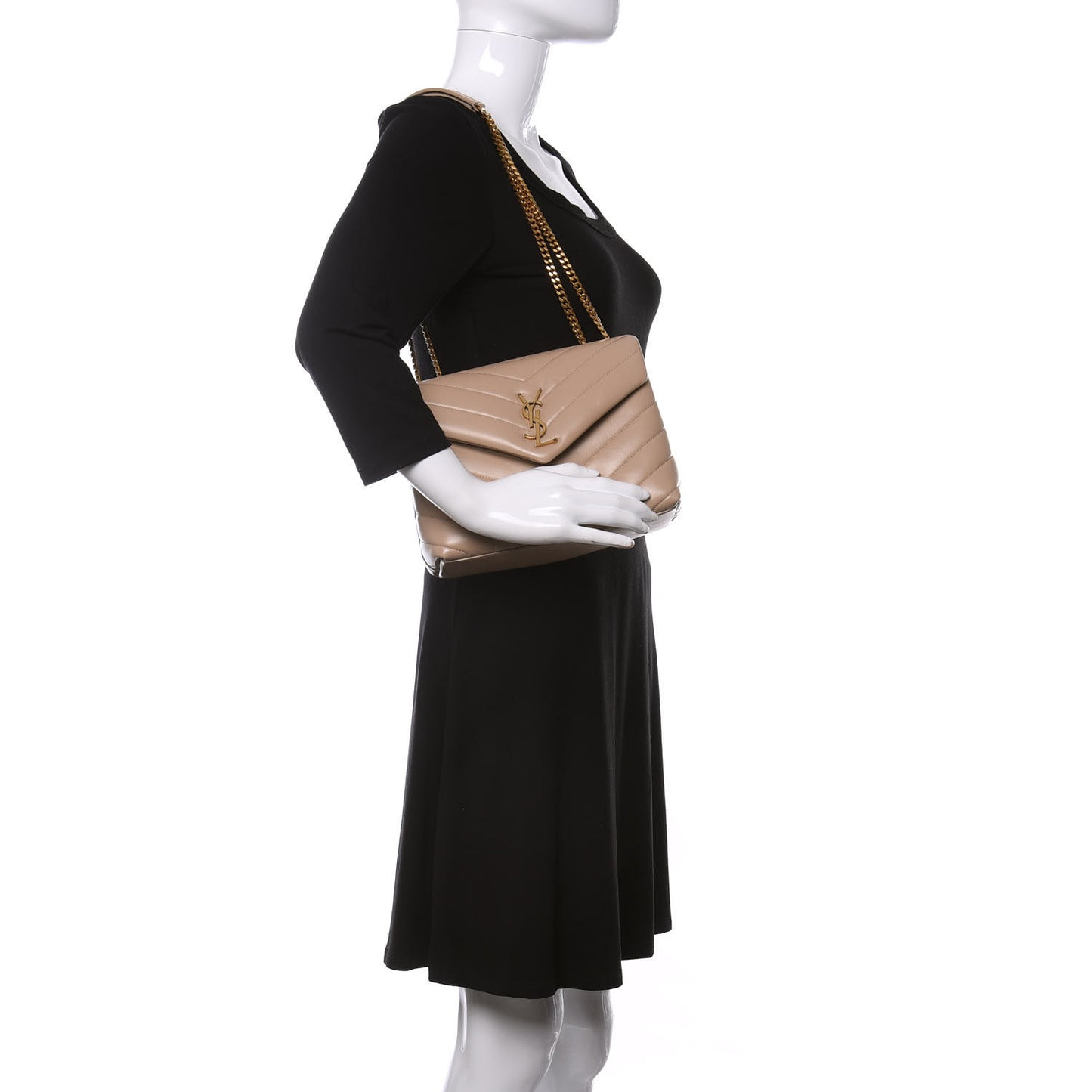 Calfskin Y Quilted Monogram Small Loulou Chain Satchel Dark Beige