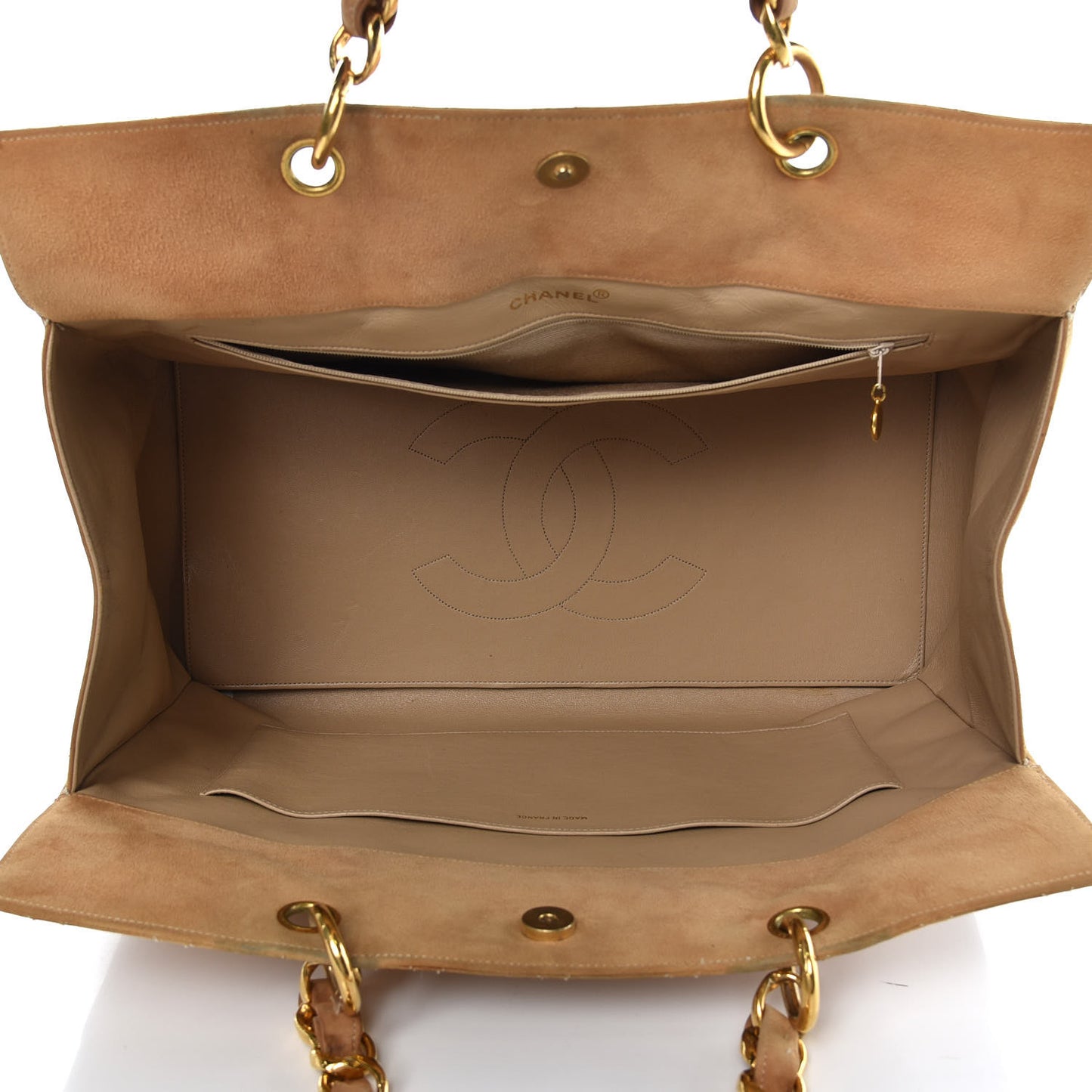 Suede Quilted Tote Beige