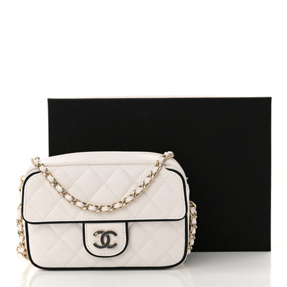 Chanel Lambskin Quilted Small Camera Case White Black 11 of 11