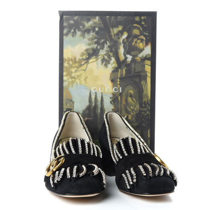 Gucci Kid Scamosciato Crystal GG Marmont Fringe 50mm Loafer Pumps 38 Black 9 of 10