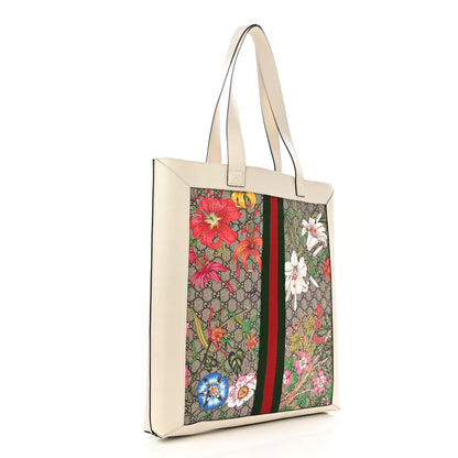 Gucci GG Supreme Monogram Flora Web Ophidia Vertical Shopping Tote White 3 of 10