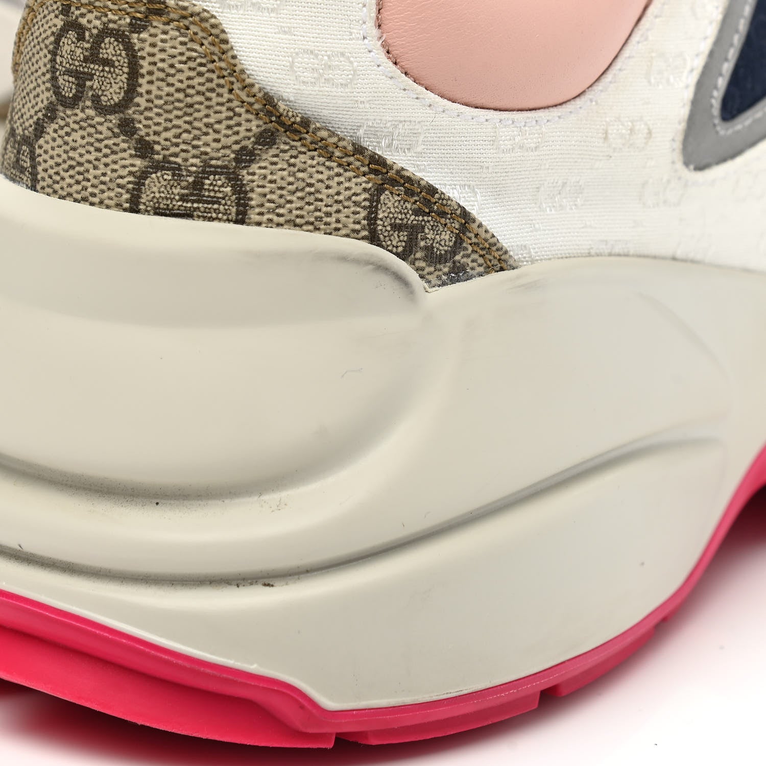 Gucci GG Supreme Monogram Mix Monogram Womens Rhyton Sneakers 39.5 London Blue Beige Pale Pink 10 of 12