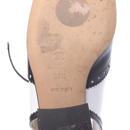 Chanel Calfskin Lace Up Ankle Strap Oxfords 35.5 Black White 6 of 9