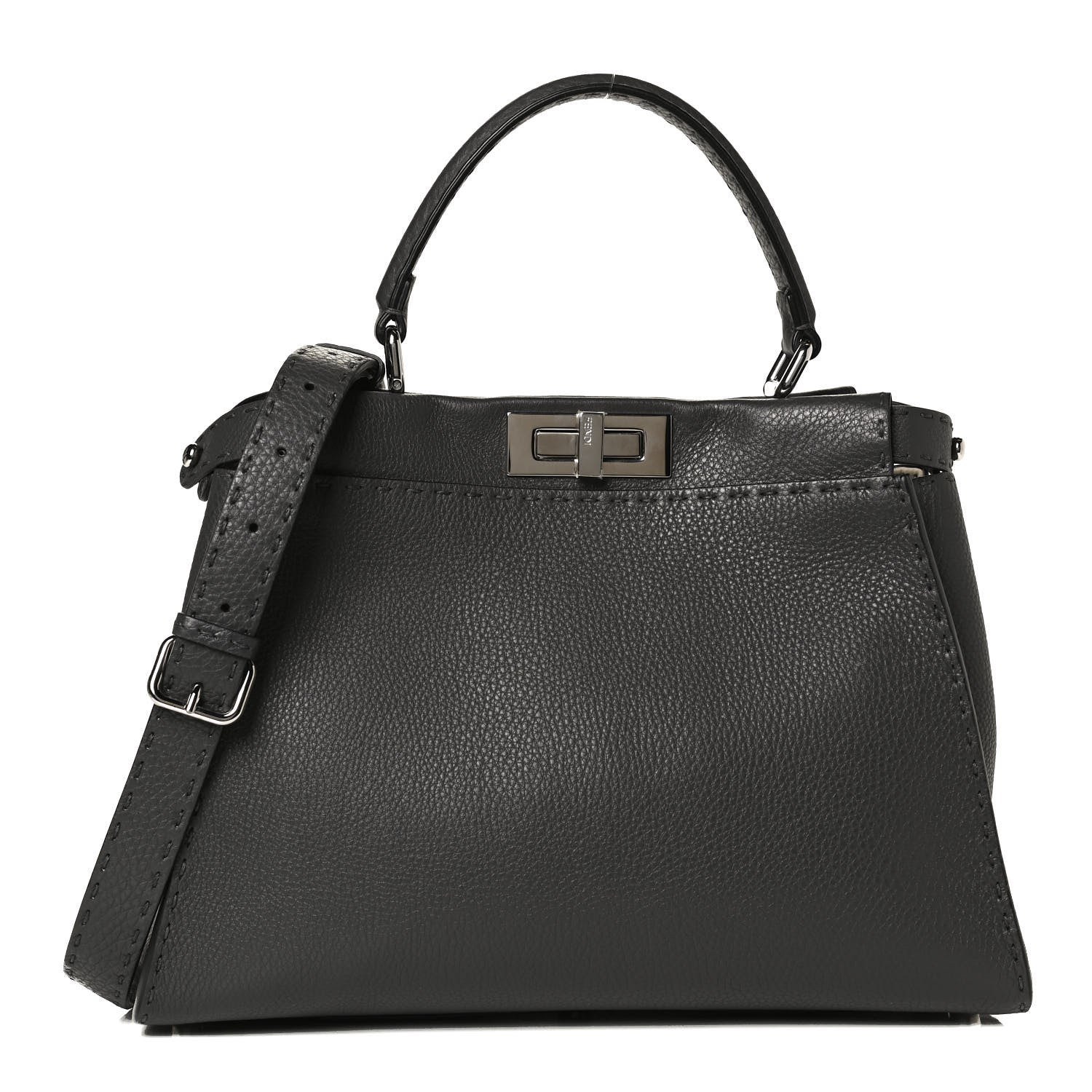 Fendi Cuoio Romano Selleria Bi-Color Medium Peekaboo Iconic Satchel Asfalto Latte 1 of 13