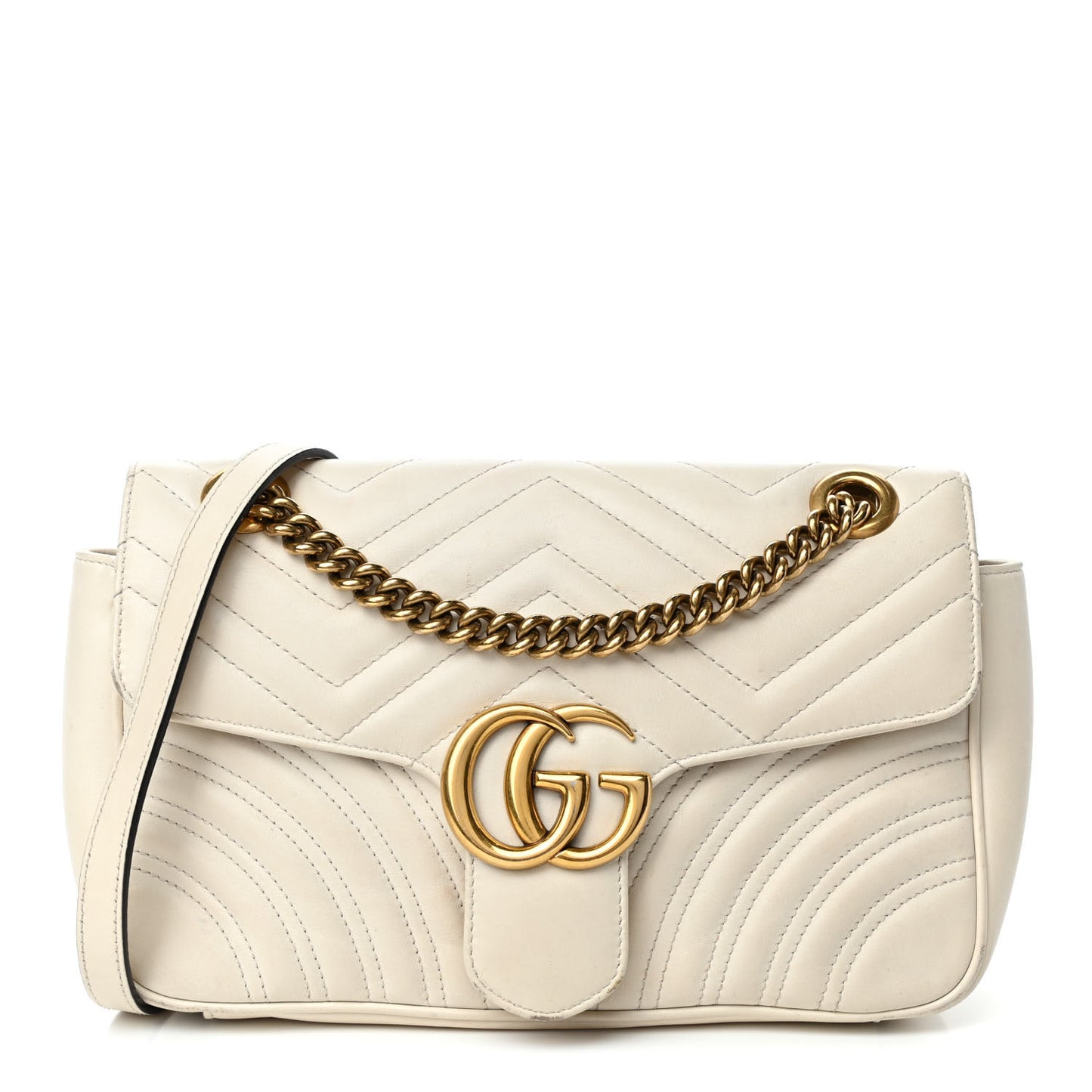 Calfskin Matelasse Small GG Marmont Shoulder Bag White