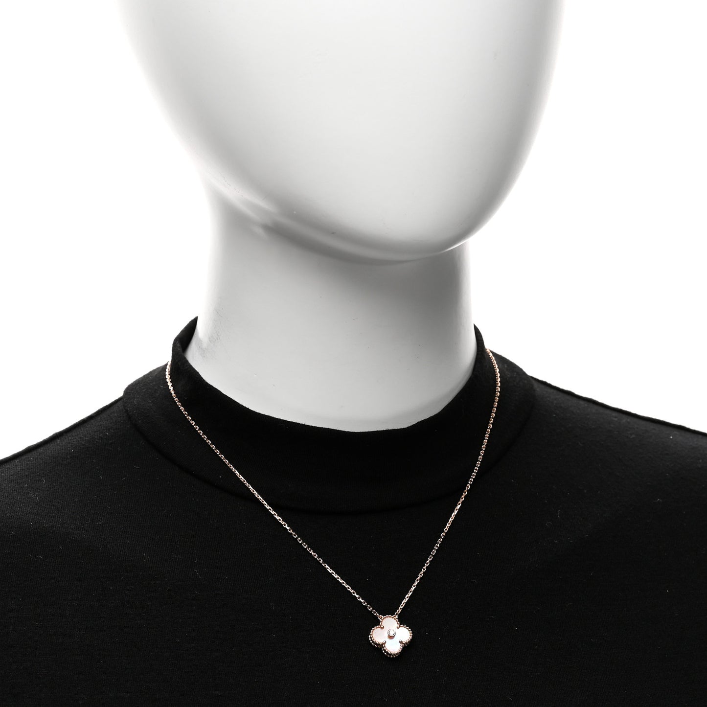 18K Rose Gold Diamond Pink Mother of Pearl Vintage Alhambra Pendant Necklace