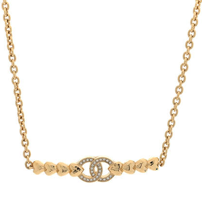 Chanel Crystal CC Heart Link Choker Necklace Gold 1 of 5