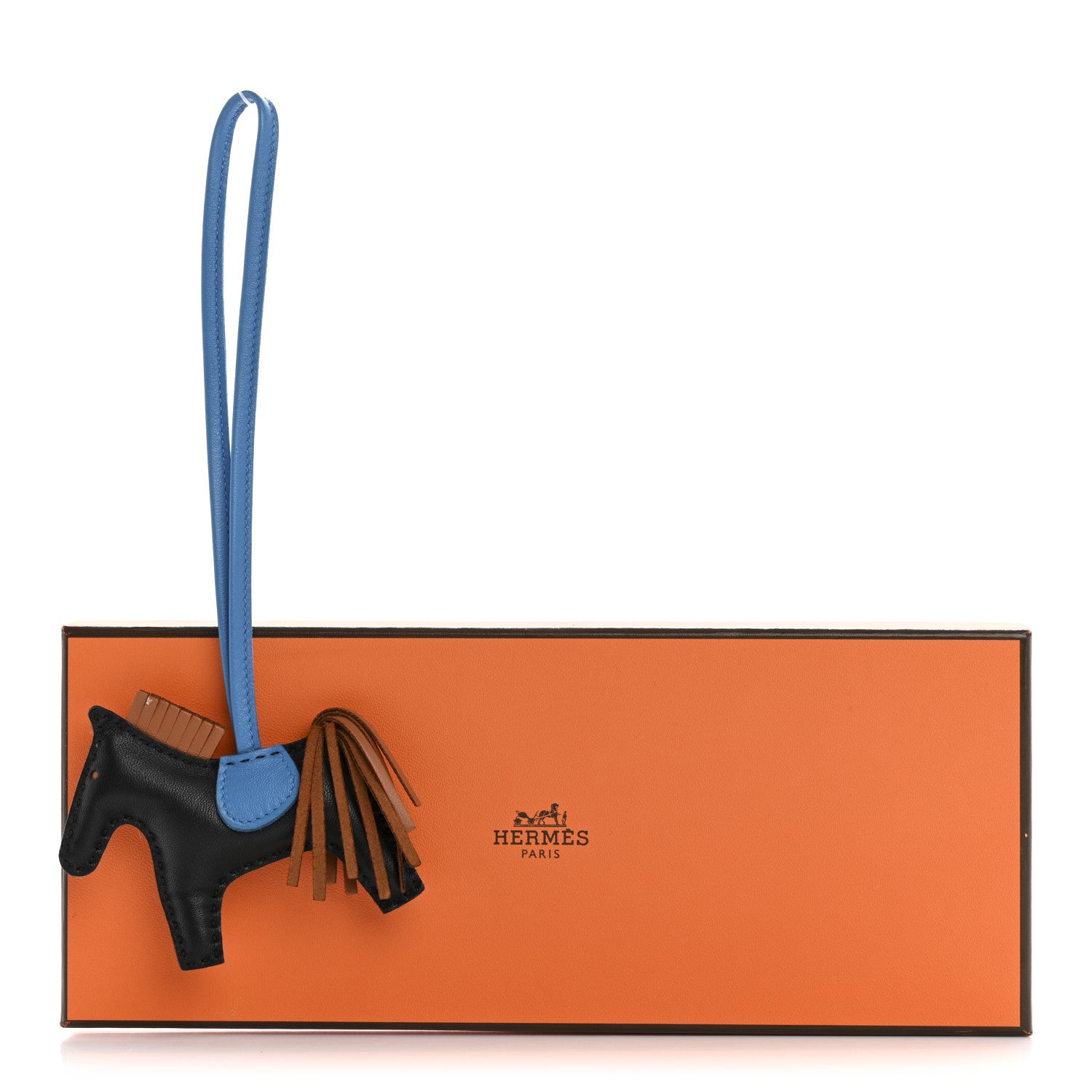 Hermes Milo Lambskin Grigri Rodeo Horse Bag Charm PM Black Bleu Encre Gold 6 of 6