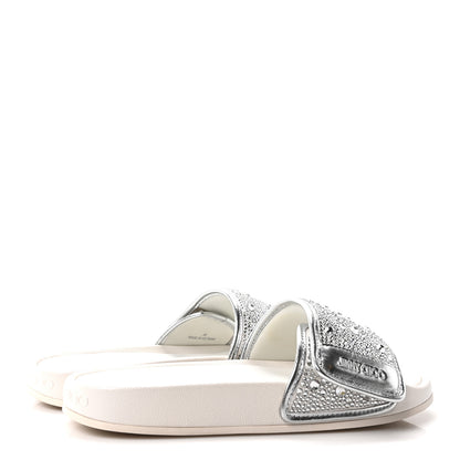 Jimmy Choo Satin Metallic Nappa Crystal Embellished Fitz Slide Sandals 39 Ivory 5 of 10