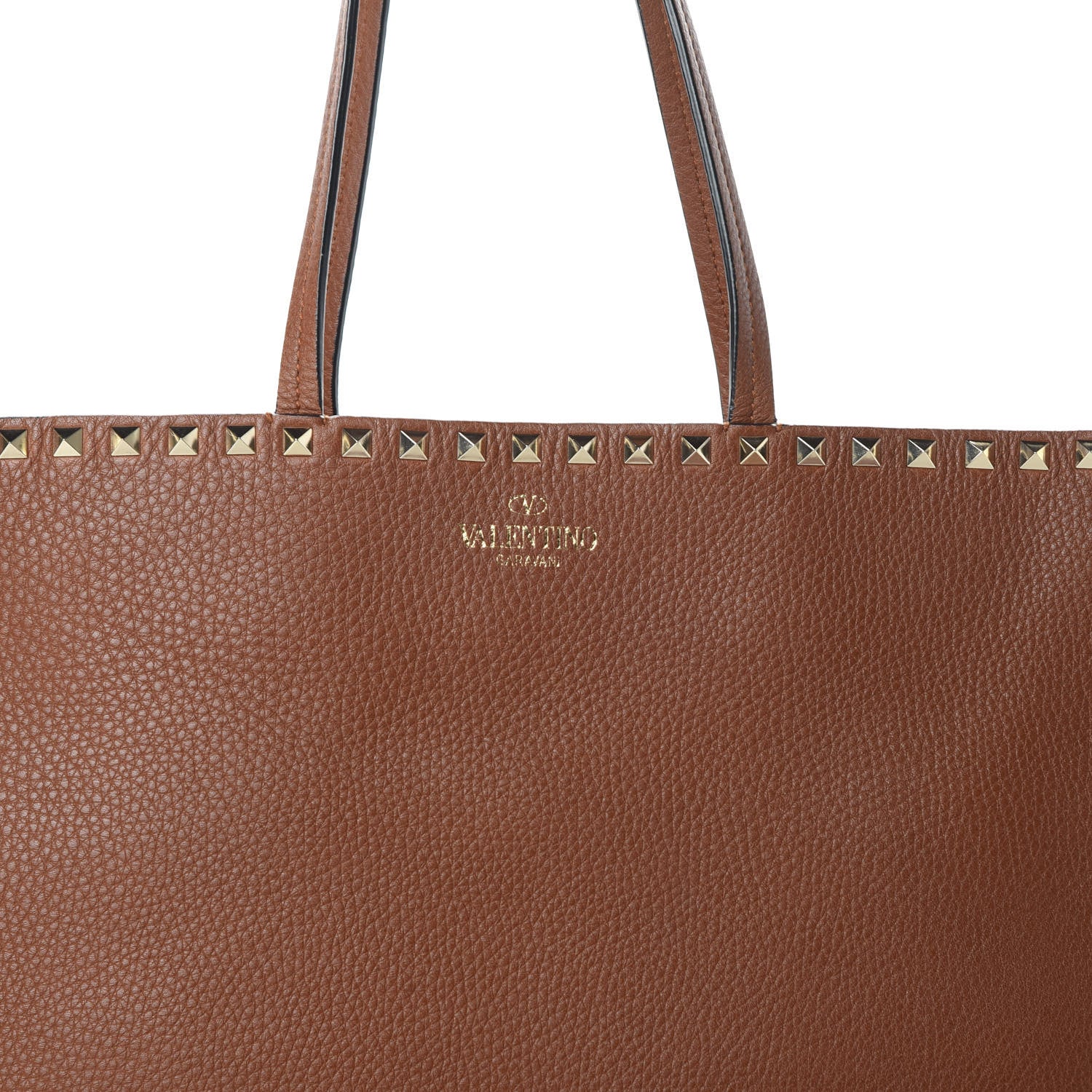 Valentino Garavani Grained Calfskin Rockstud Shoulder Tote Bright Cognac 7 of 14