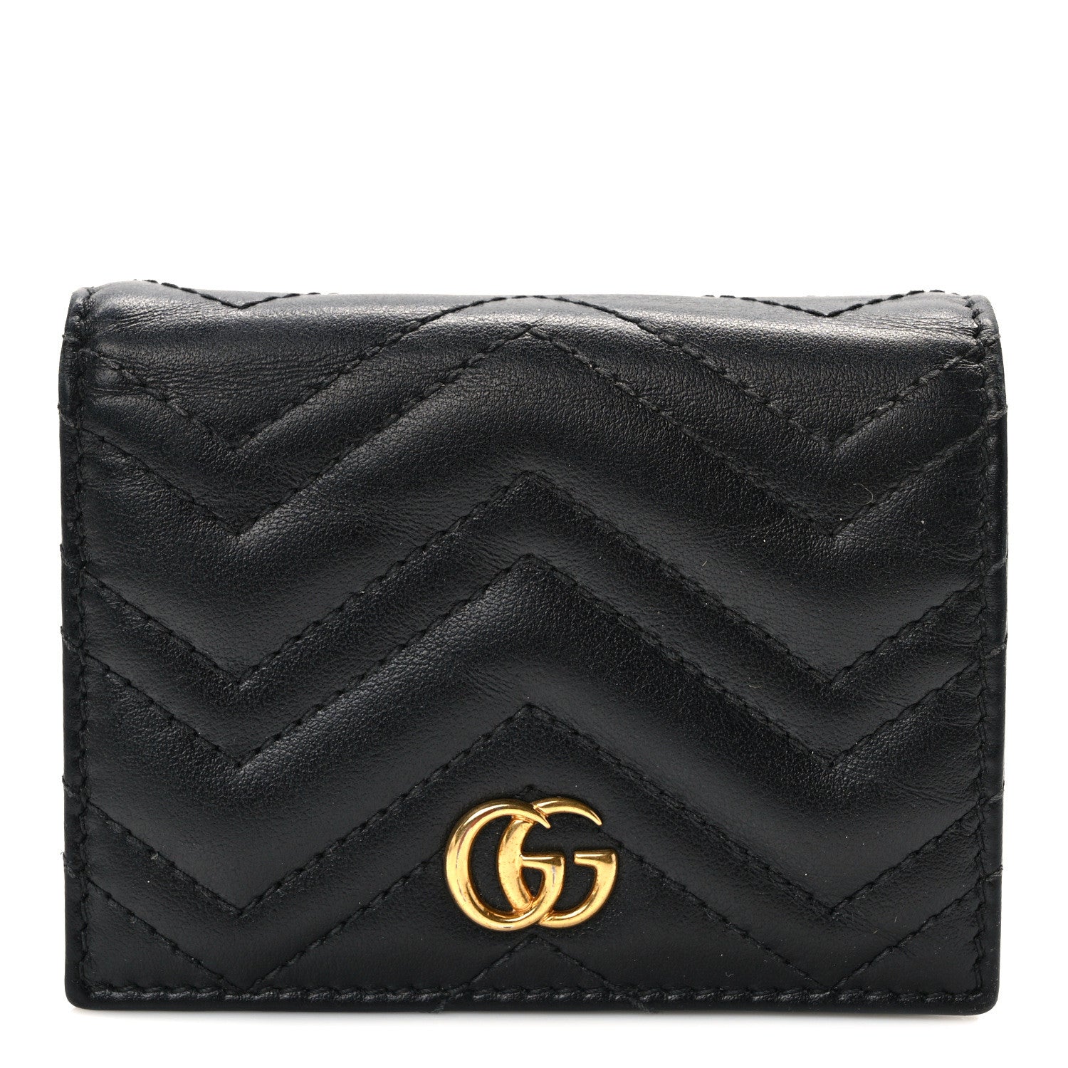 Gucci Calfskin Matelasse GG Marmont Card Case Wallet Black 1 of 8