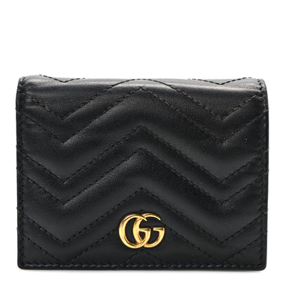 Gucci Calfskin Matelasse GG Marmont Card Case Wallet Black 1 of 8