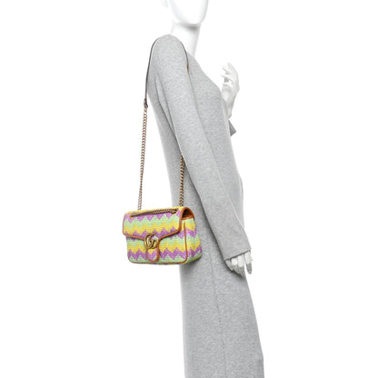 Gucci Calfskin Raffia Woven Small GG Marmont Shoulder Bag Multicolor 2 of 10