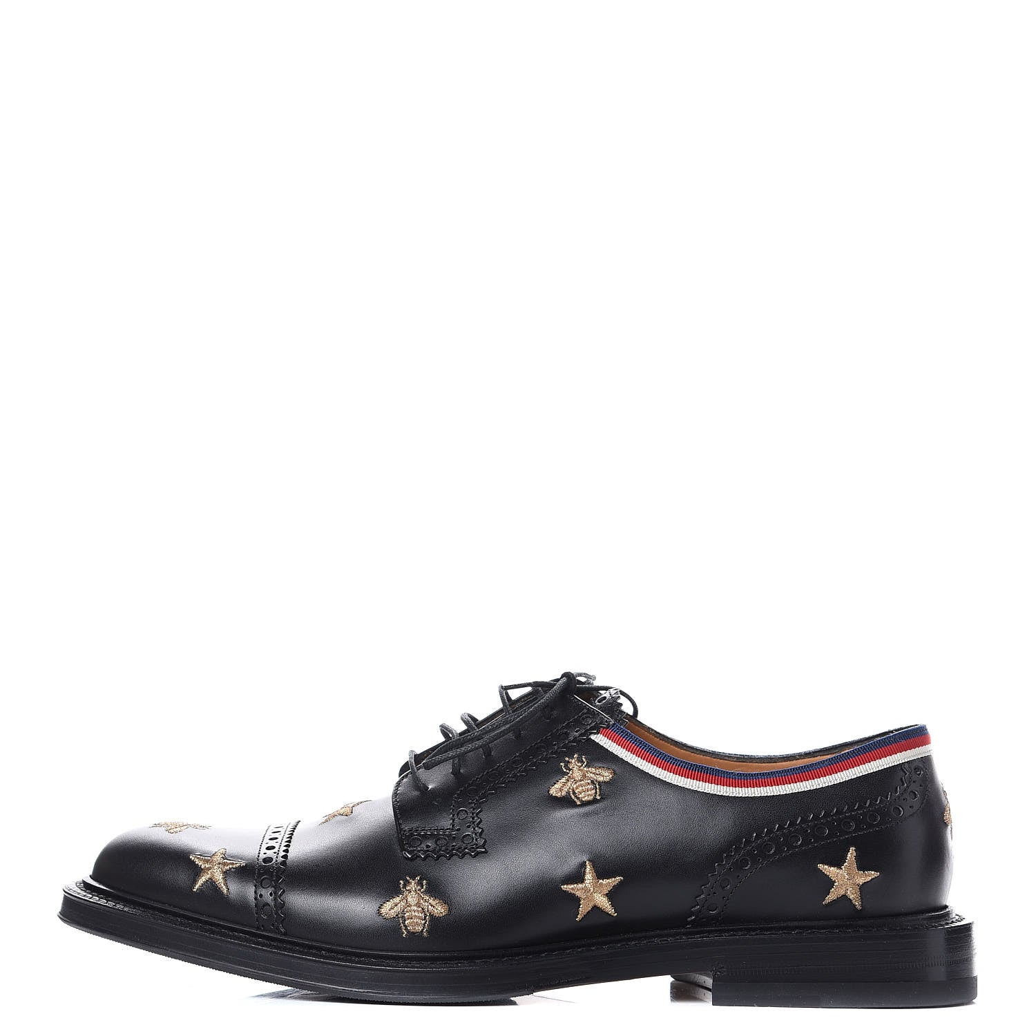 Gucci Calfskin Bee Star Embroidered Mens Captoe Derby Loafers 7.5 Black 1 of 9