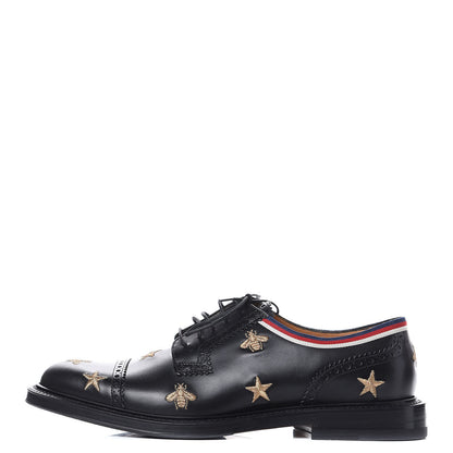 Gucci Calfskin Bee Star Embroidered Mens Captoe Derby Loafers 7.5 Black 1 of 9