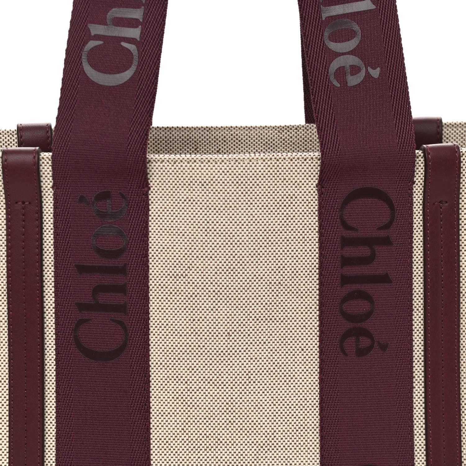 Chloe Cotton Calfskin Medium Woody Ribbon Tote Burgundy 10 of 10