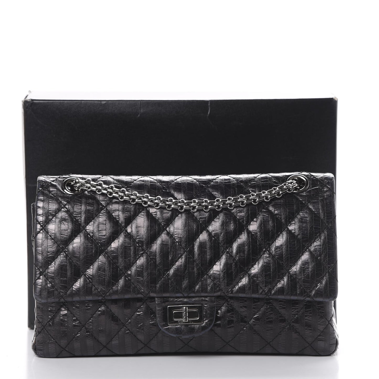 Metallic Calfskin Striped 2.55 Reissue 226 Flap Black
