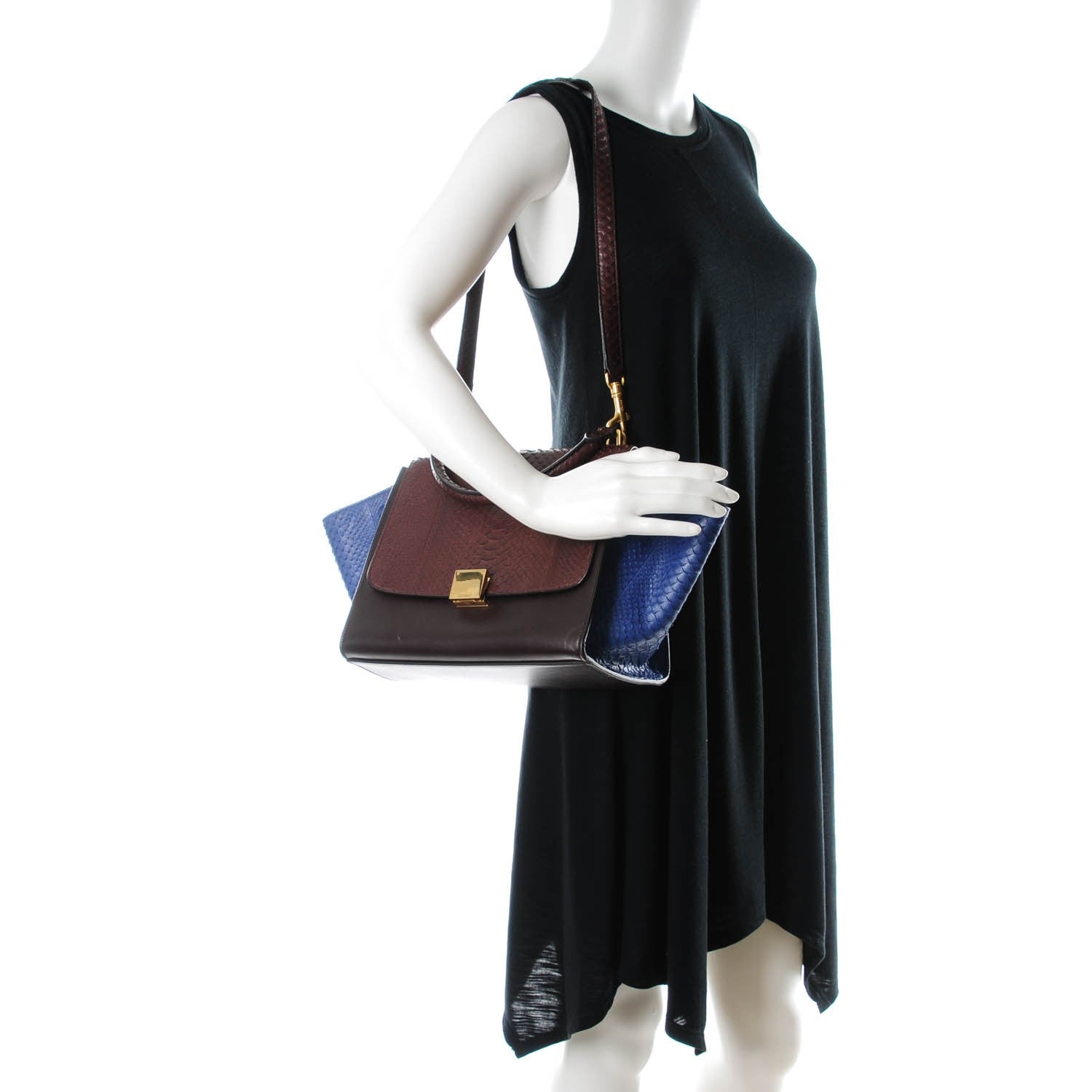 Celine Python Calfskin Small Tri-Color Trapeze Blue Brown 2 of 10