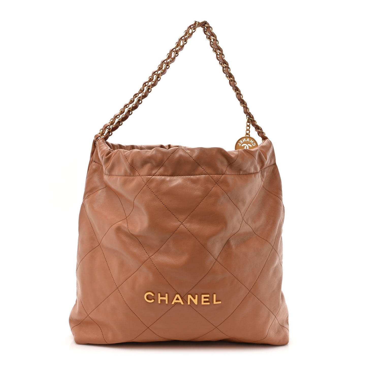 Shiny Calfskin Quilted Chanel 22 Brown