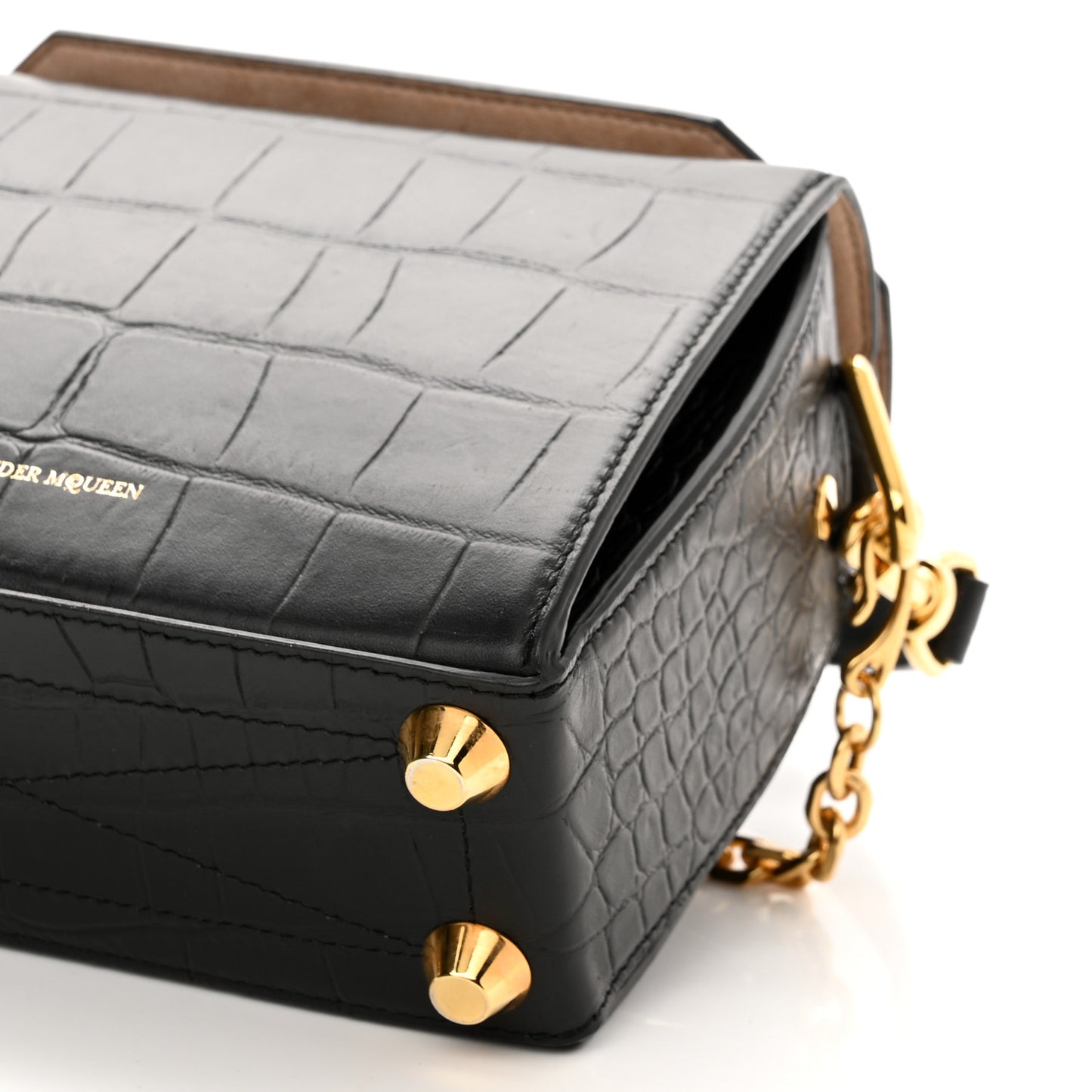 Calfskin Crocodile Embossed Box Shoulder Bag 19 Black