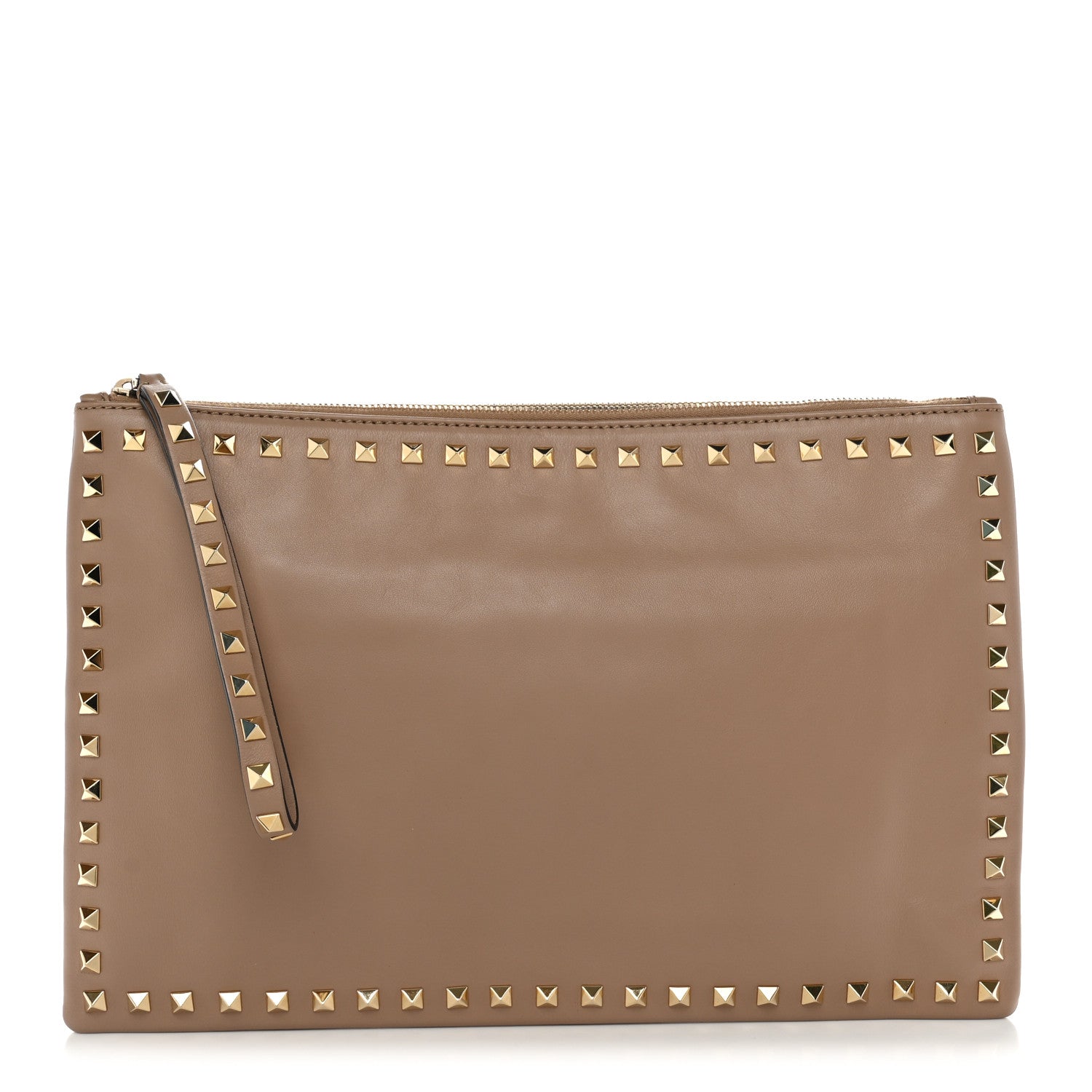 Valentino Garavani Vitello Large Rockstud Zip Wristlet Pouch Alpaca 1 of 7