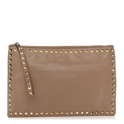 Valentino Garavani Vitello Large Rockstud Zip Wristlet Pouch Alpaca 1 of 7