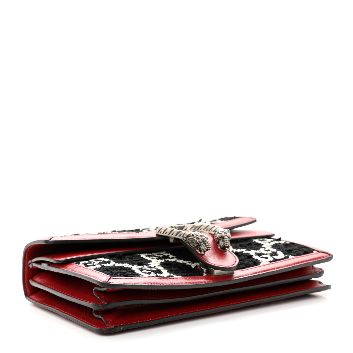 Gucci Tweed GG Monogram Small Dionysus Shoulder Bag Black White Romantic Cherry 4 of 12