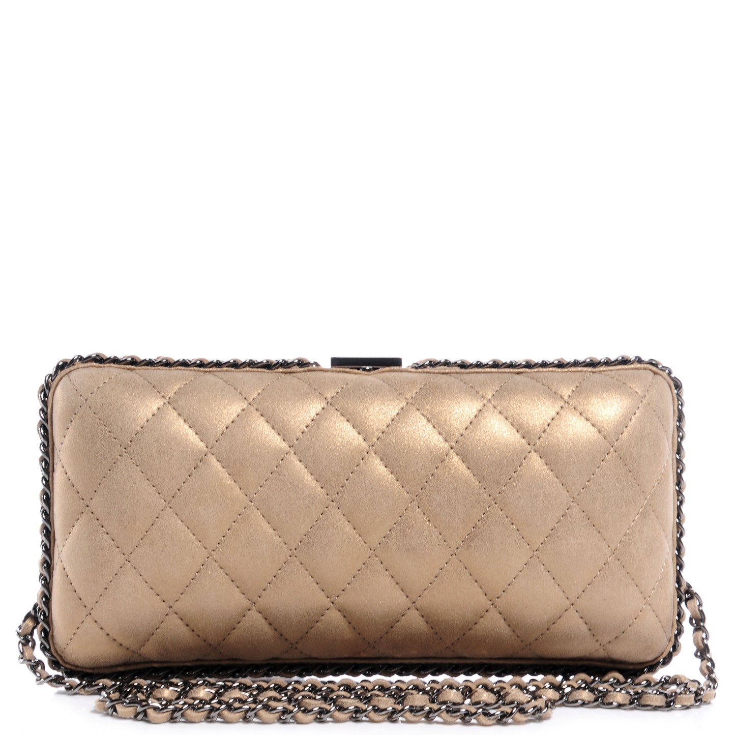 Iridescent Lambskin Small Chain Around Clutch Light Gold