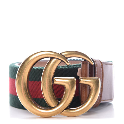 Gucci Nylon Calfskin Double G Web 40mm Belt 85 34 Green Red Cuir 1 of 11