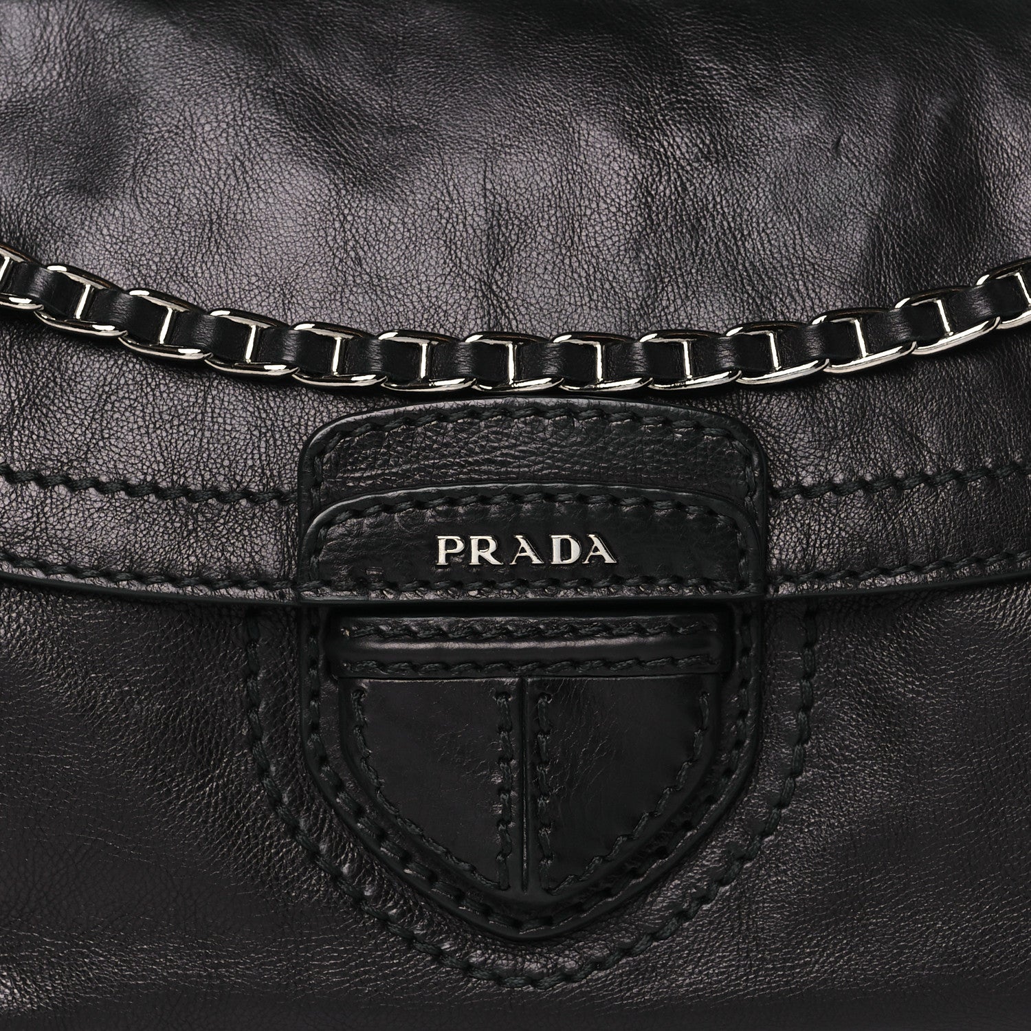Prada Glace Calf Pushlock Chain Shoulder Bag Black 9 of 12