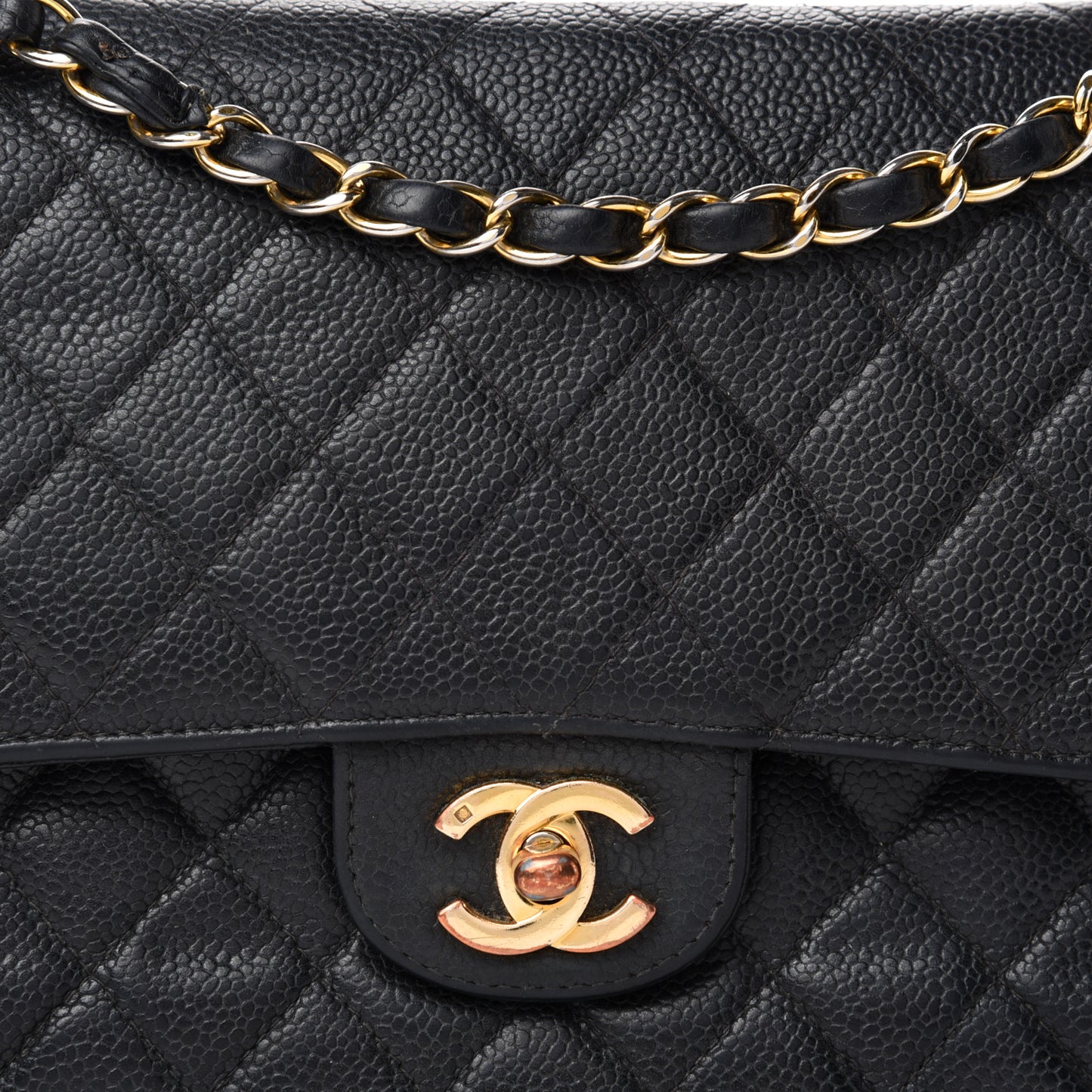 Caviar Quilted Medium Double Flap Black