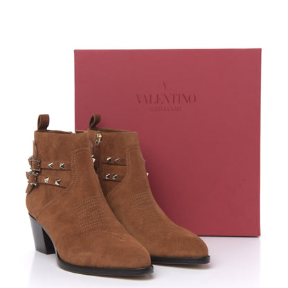 Valentino Garavani Suede Rockstud Double Buckle 50mm Cowboy Ankle Boots 41 Selleria 10 of 10